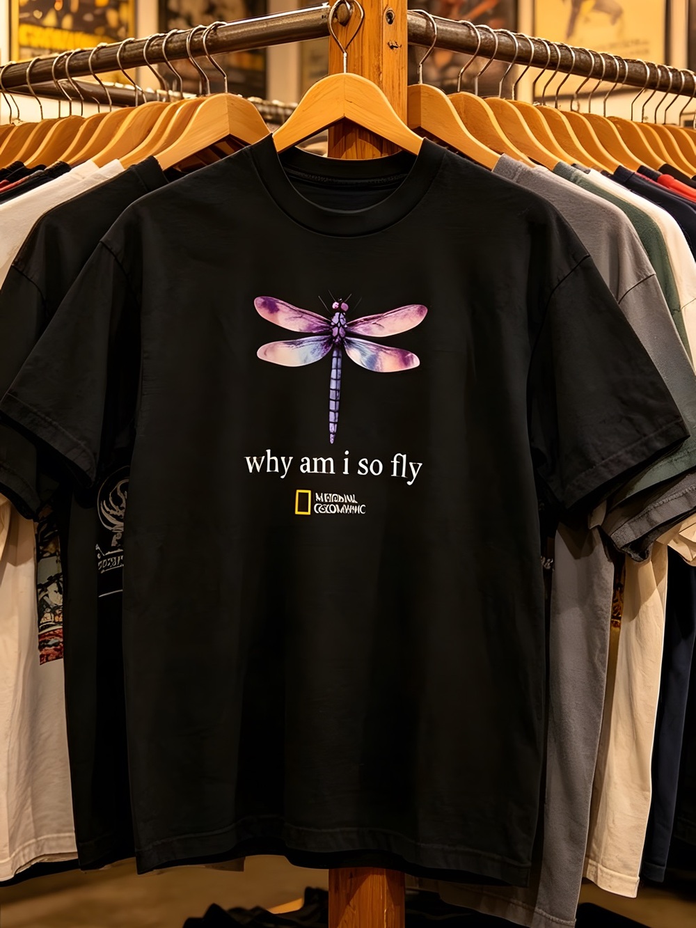 Women’s black T-shirt, Nationa Geographic black dragonfly t-shirt